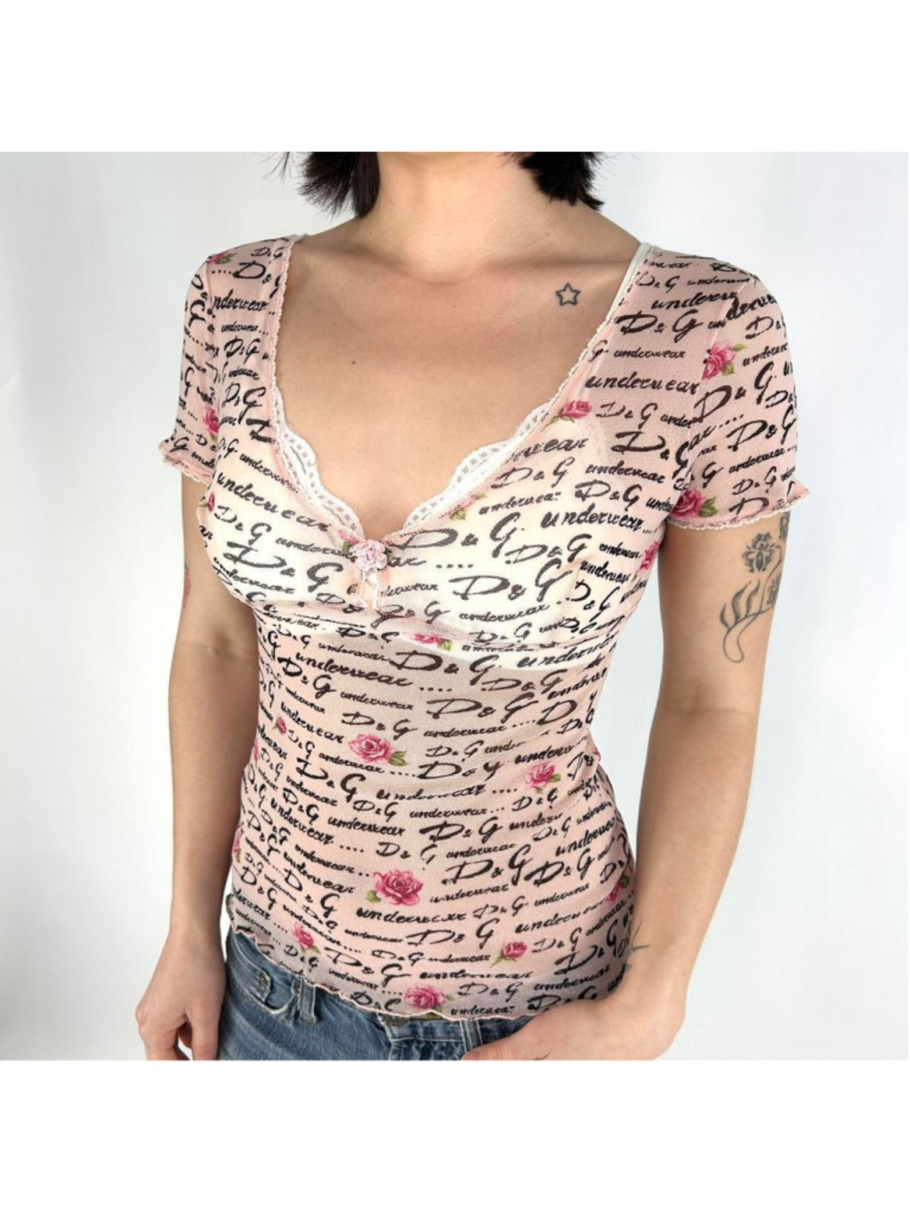 vintage D&G light pink mesh short sleeve top